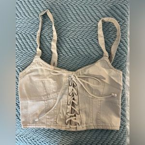 American eagle cream corset tank with adjustable straps cropped